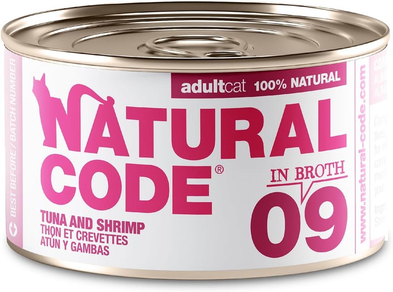 NATURAL CODE - Wet Cat Food, Limited Ingredient Cat Food, High-Protein, Non-GMO, No Artificial Additives, Made in Italy, Tuna and Shrimps in Broth for Adult Cats (3 oz, 24 Pack) - Image 1